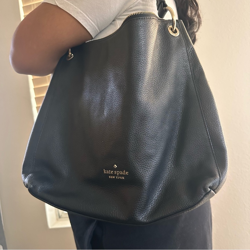 Kate Spade Black leather pebbled large Shoulder Bag Gold Hardware - Picture 2 of 12